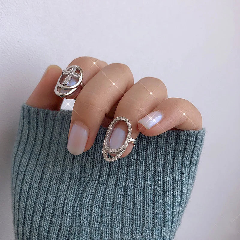 Trendy Geometric Rhinestone Adjustable Nail Ring Fashion Temperament Delicate Fingertip Ring Personality Jewelry Accessories Viralgem Store