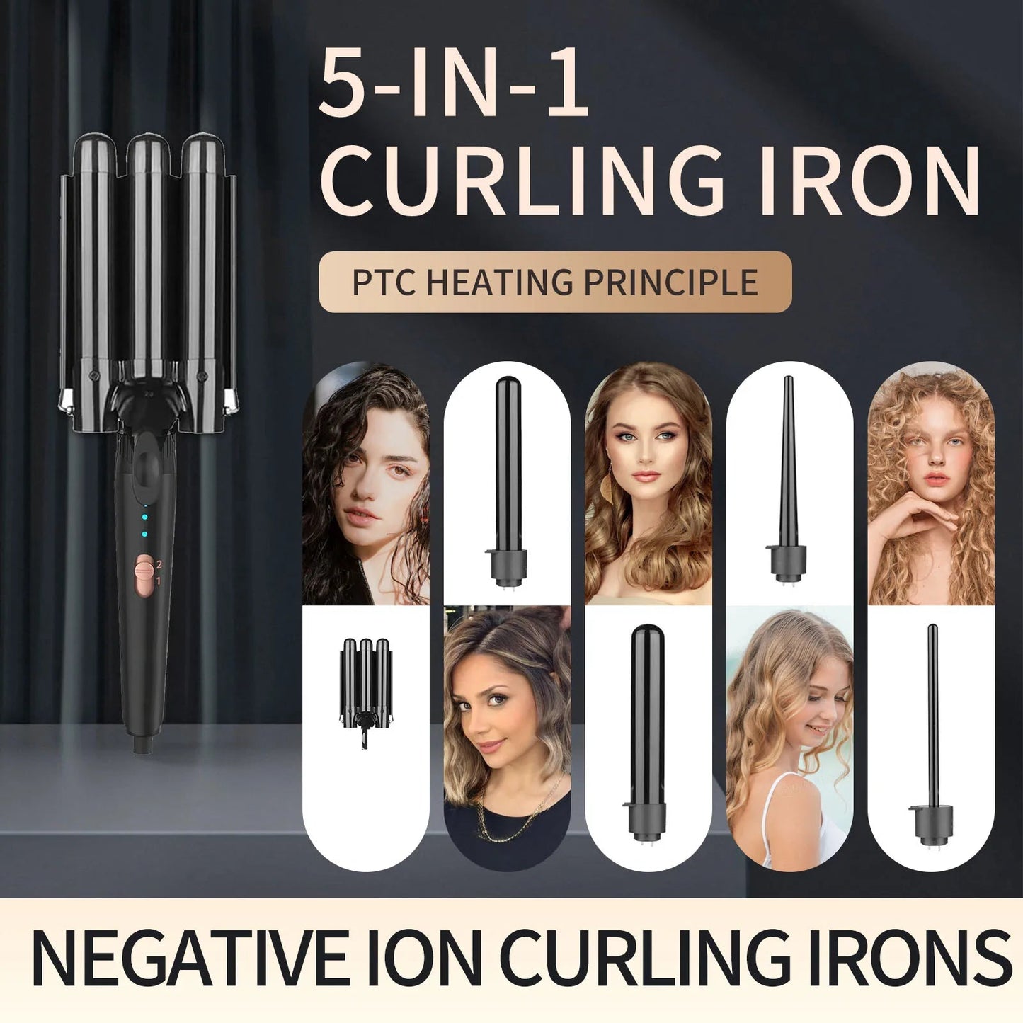 5 in 1 Curling Iron Set with Curling Brush, 0.35”-1.25” Hair Curler Wand for Hairstyle and Heat Resistant Gloves and Hair Clips Viralgem Store