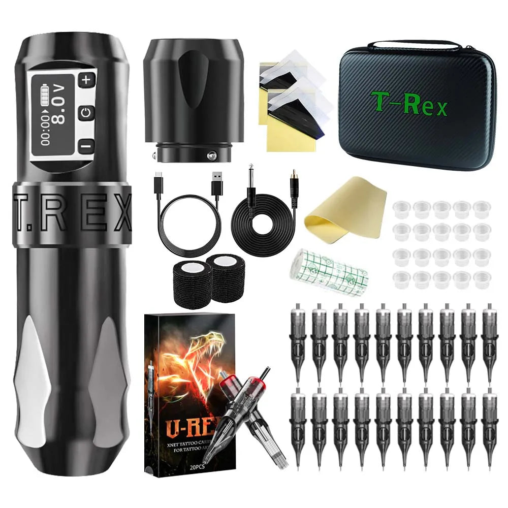T-Rex Wireless Tattoo Machine Rotaty Battery Pen With Portable Power Pack 2400mAh LCD Digital Display For Body Art Makeup
