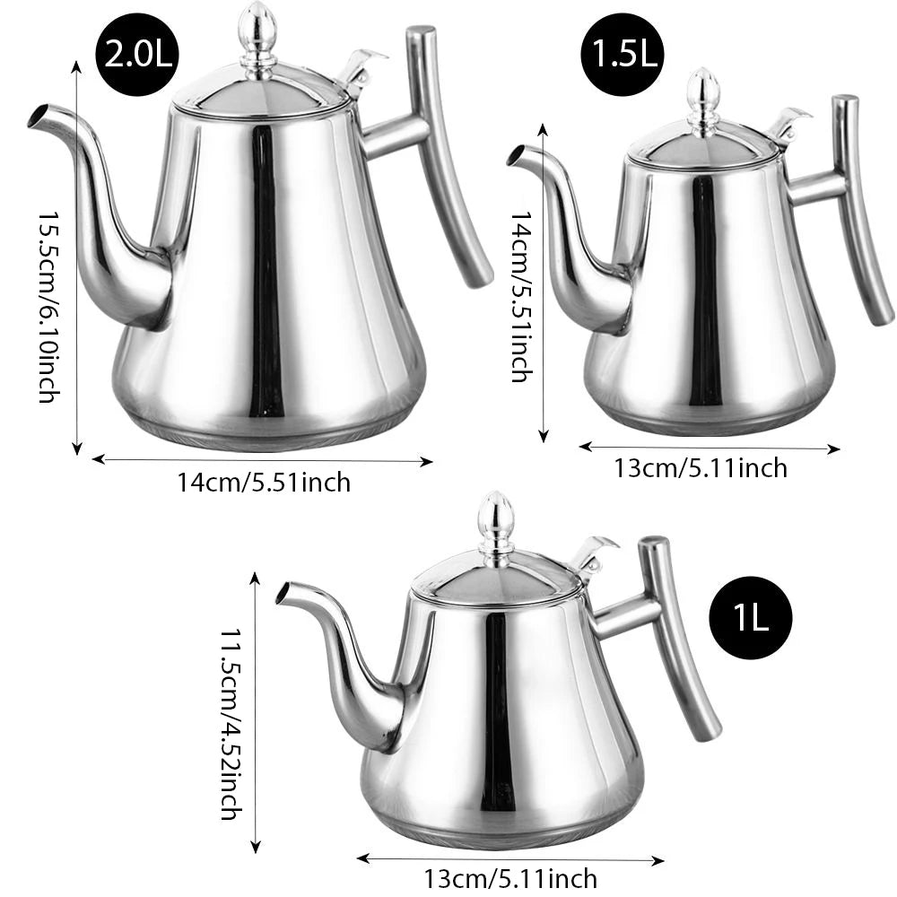 1.0L/1.5L/2.0L Tea Kettle Stainless Steel Teapot Removable Infuser for Loose Flower Tea Coffee Stovetop Safe Water Kettle Viralgem Store