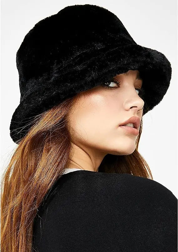 Thicken Autumn Winter Warm Plush Panama Casual Hats for Women Soft Faux Rabbit Fur Bucket Hat Solid Ladies Fisherman Caps Bonnet