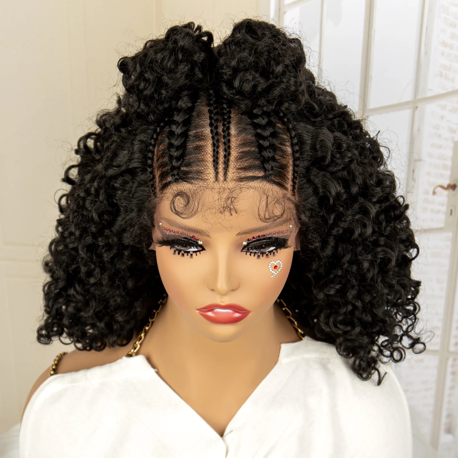 13X4 Lace Frontal Synthetic Braided Wigs for Black Women Braid Wig with Baby Hair 16inches Afro Curly Bob Wigs Braided Wig Viralgem Store