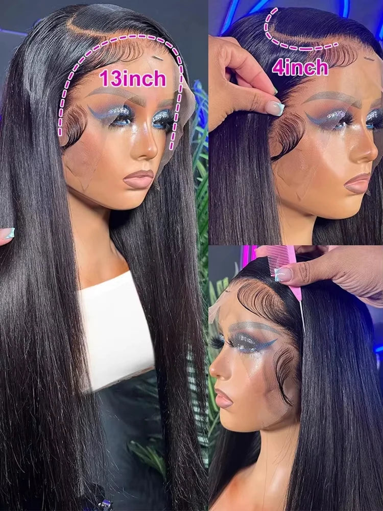 250 Density 40 36 Inch Straight Lace Front Wigs Human Hair 13x6 Hd Transparent Lace Front Human Hair Wigs Brazilian Virgin Hair