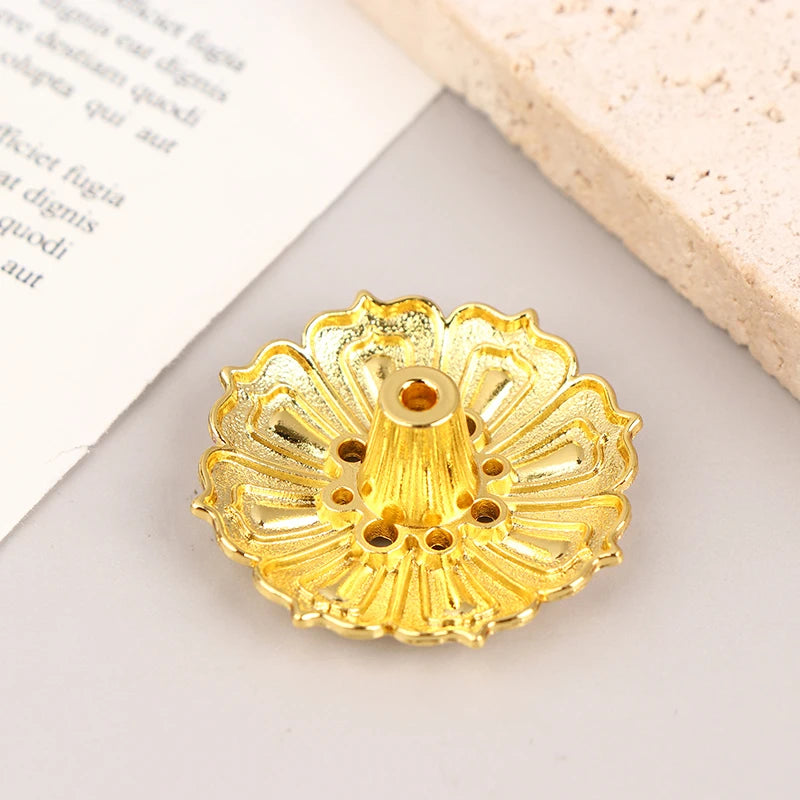 1Pc Lotus Alloy Incense Burner Stick Holder Home Buddhism Line Incense Plate Sandalwood Coil Base Delicate Temples Home Decor
