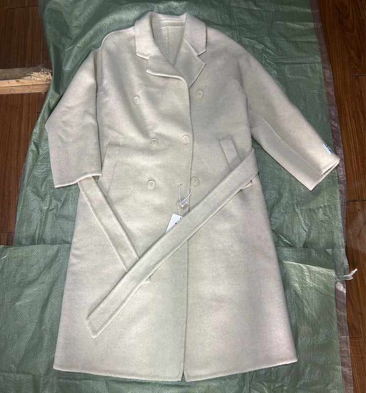 2024 Autumn Winter Wool Coat Women Double-breasted Solid Color Women's Double-sided Woolen Belt Coats Loose Warm Wool Jacket