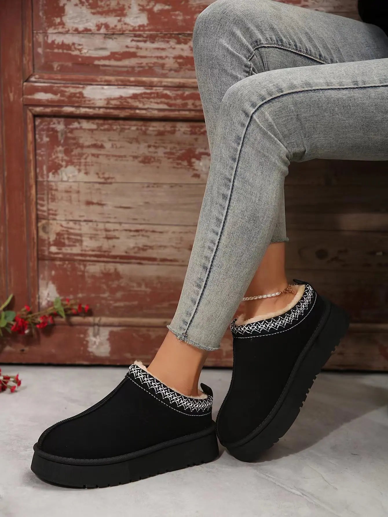 2024 New Women's Wool Slippers Warm Platform Wool Slipperswomen Slippers   Women  Sheepskin Slippers Women Shoes