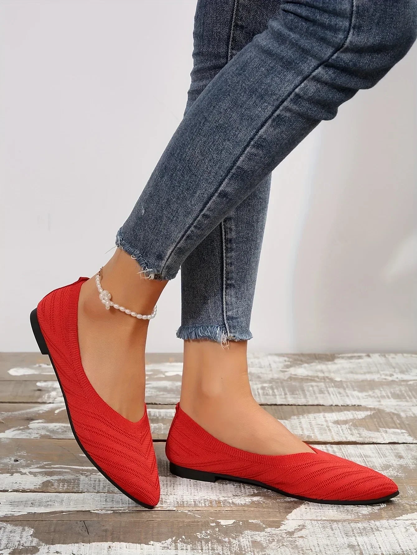 Women's Pointed Toe Flat Shoes Solid Color Knitted Slip on Shoes Casual Breathable Ballet Flats Women Flat Shoes Loafers Women Viralgem Store