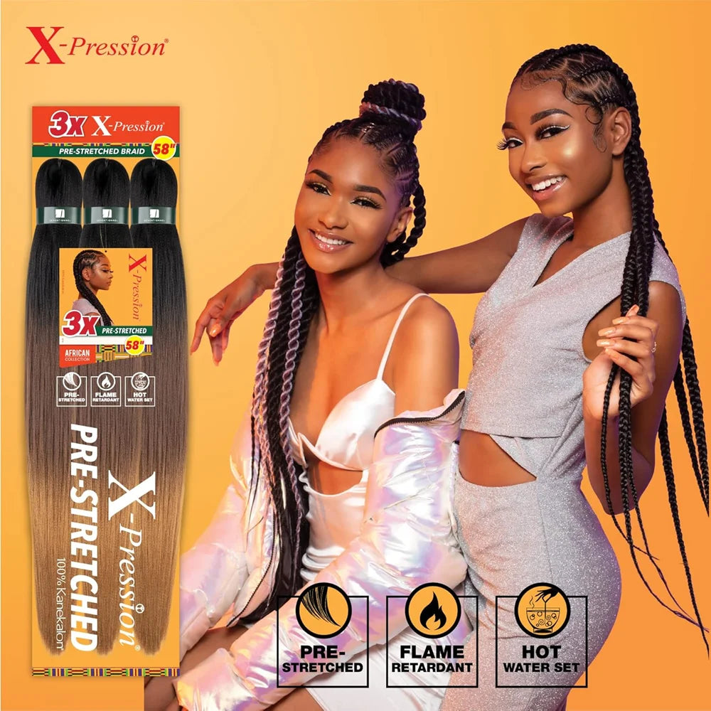 Synthetic Xpression prestretched braiding hair - 3x xpression kanekalon flame retardant smooth yaki braid - 3x x-pression Viralgem Store