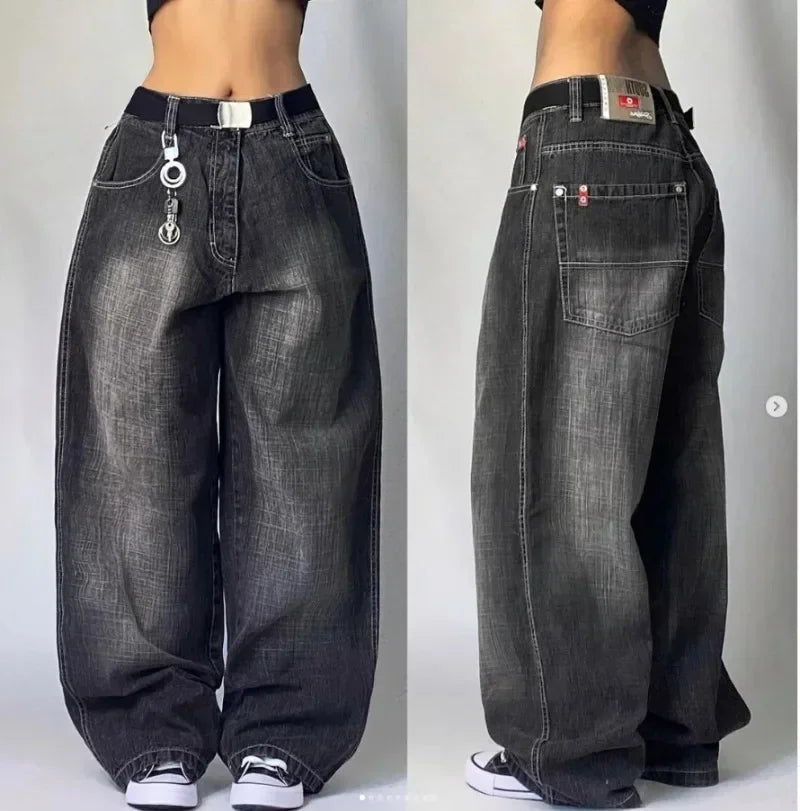 Y2K Fashion Red Print Grey Washed Baggy Jeans Men Women Harajuku Gothic Skateboard Pants Vintage Street Clothes Wide leg pants