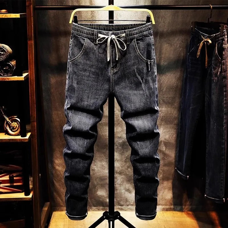 2025 Spring and Autumn New Fashion Trend Elastic Straight Leg Jeans Men's Casual Loose Comfortable High Quality Denim Pants 36