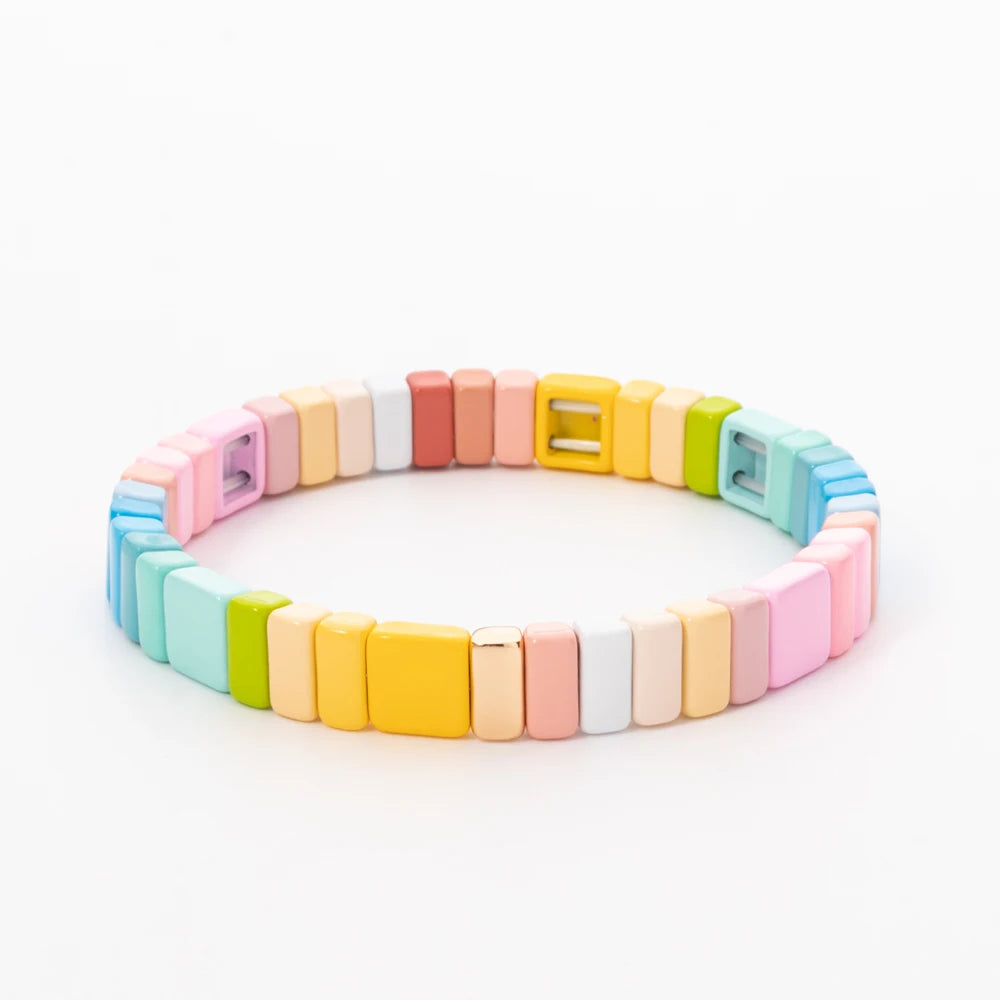 4X8MM Enamel Bracelets Wholesale Colorful Elastic Bangle Handmade Rainbow Beads Jewelry