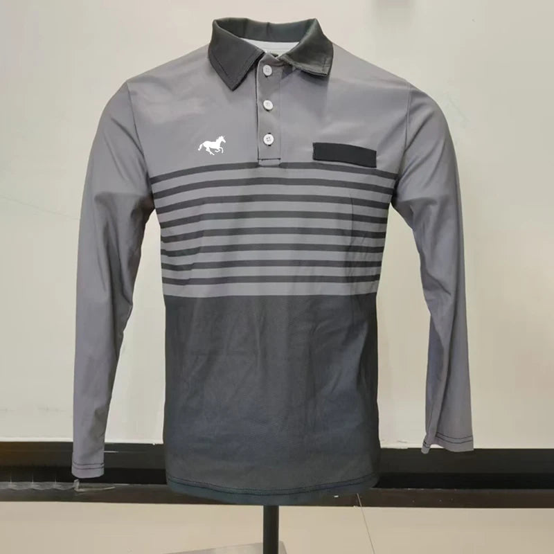 Spring Autumn 100% Polyester Breathable Business Casual Turn-down Collar Tops Men Long Sleeve 3D Digital Print Sport Polo Shirt Viralgem Store