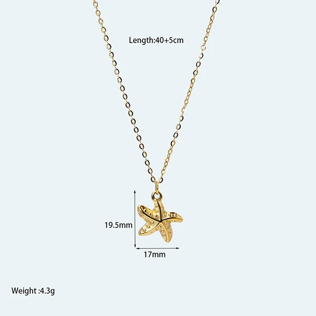 Tarnish Free Stainless Steel Waterproof Jewelry Starfish Conch Shell Coconut Palm Pendant Necklace for Women Girls Holiday Gift