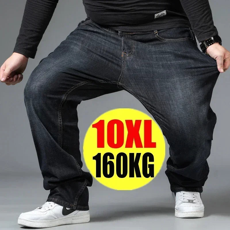 10XL Mens Black Jeans Oversize High Waist Loose Trousers Large Size Husband Plus Size Loose Denim Trousers Blue Male Denim Pants