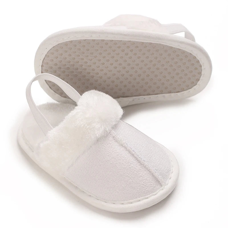 0-1 Years Old Winter Baby Slippers Fluffy Baby Boy Girl Sandals Cute Plush Soft Non-slip Sole Toddler First Toddler Baby Shoes