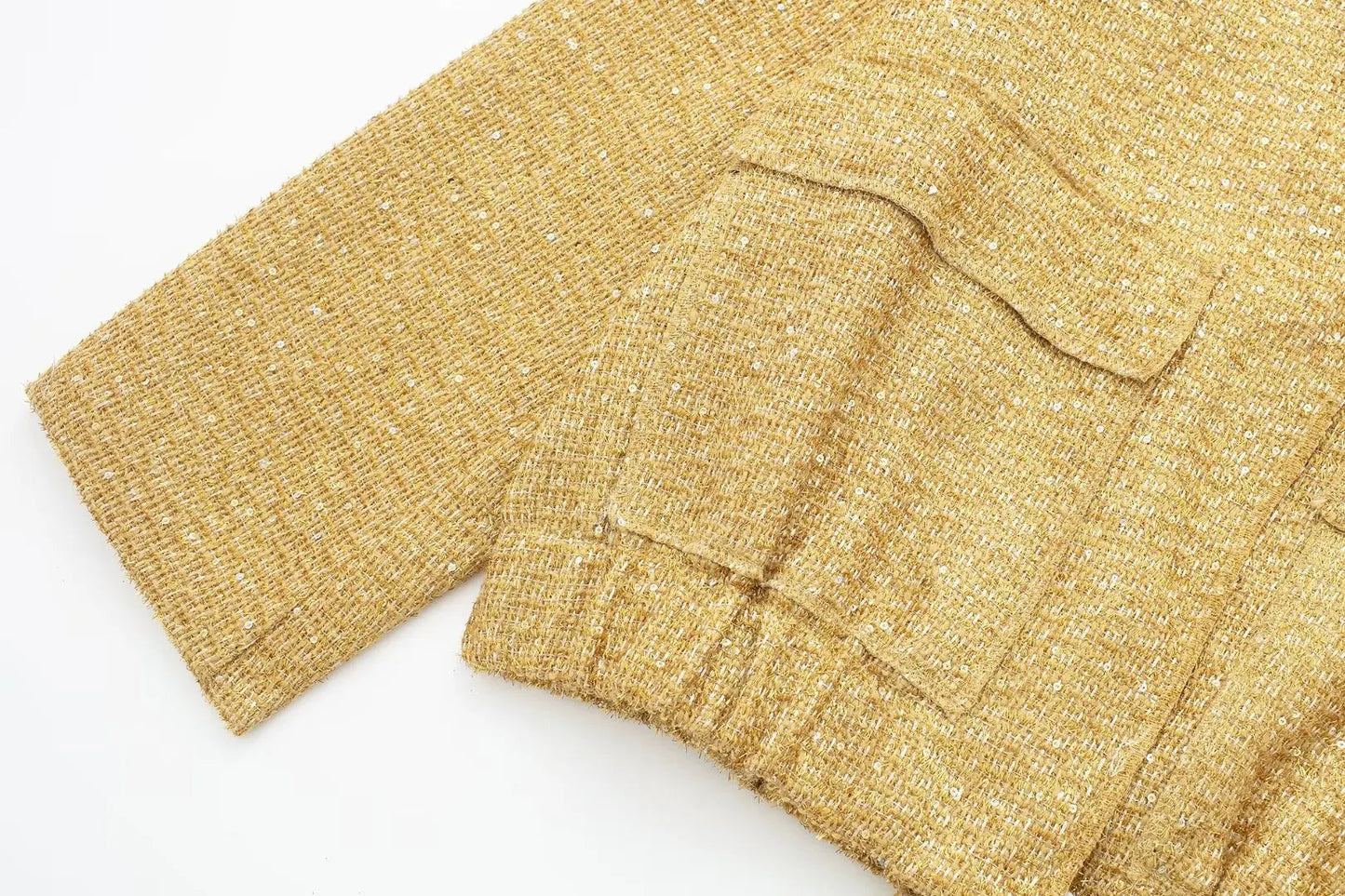 TRAFZA Women Trend Gold Sequin Decoration Loose Short Jacket Woman New Fashion Coat Versatile Warm Chic And Elegant Female Coats Viralgem Store