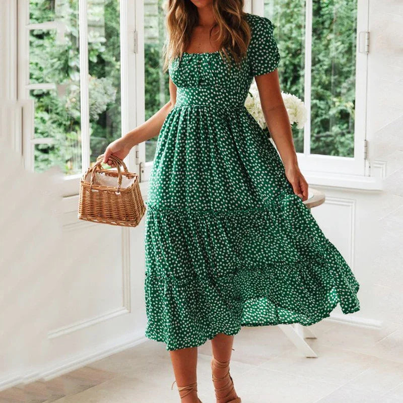 Vestidos Vintage Vintage Print Puff Sleeve summer Beach sweet dresses Casual Square collar floral maxi long dress 2022 festa Viralgem Store