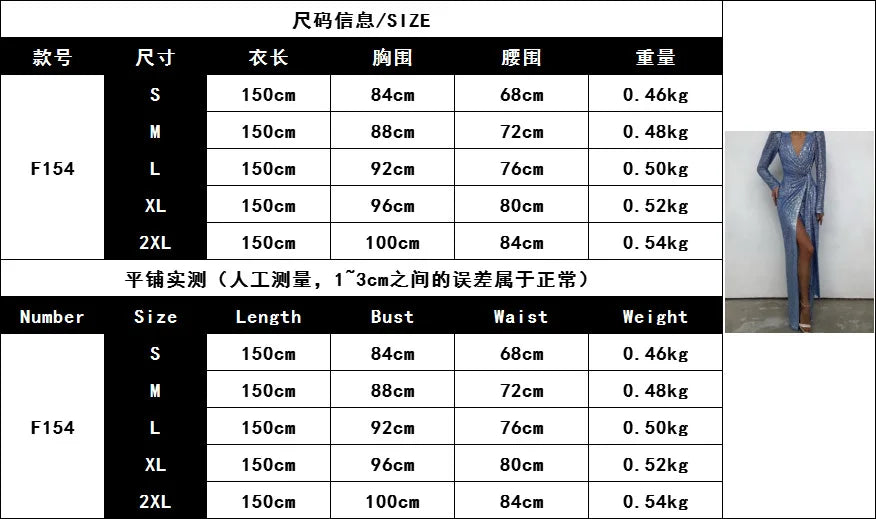 2022 New arrival fashion sexy sequins V-neck slim fit evening dress long sleeved elegant split tailing gown women clothing Viralgem Store