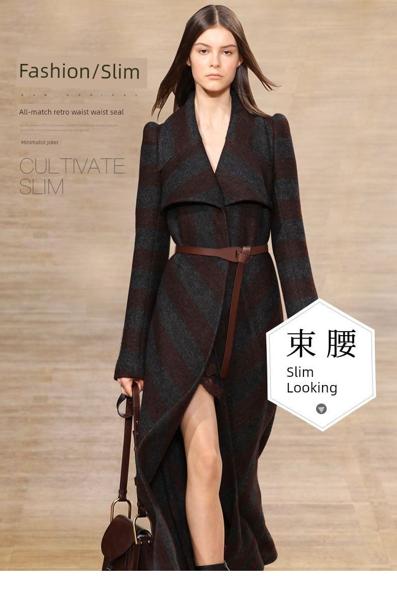 Women's Woolen Sweater Accessories Leather Coffee Color Lengthened Belt