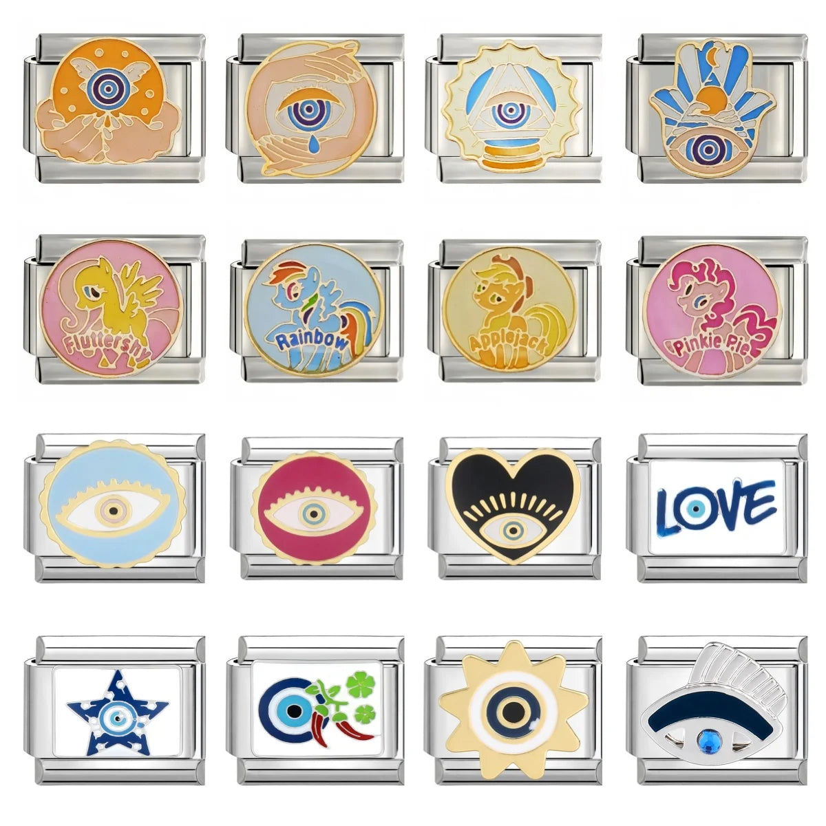 Vintage Amulet Devil Eyes Pyramid Love Heart Beads fit 9mm Italian Charm Links Bracelet Stainless Steel DIY Jewelry Making Gifts Viralgem Store