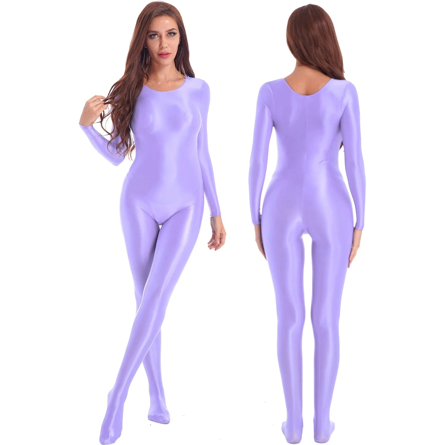 Women Shiny Oil Full Body Pantyhose Jumpsuit Long Sleeve Bodystocking Tights Yoga Gymnastics Unitard Leotard Athletic Catsuit Viralgem Store