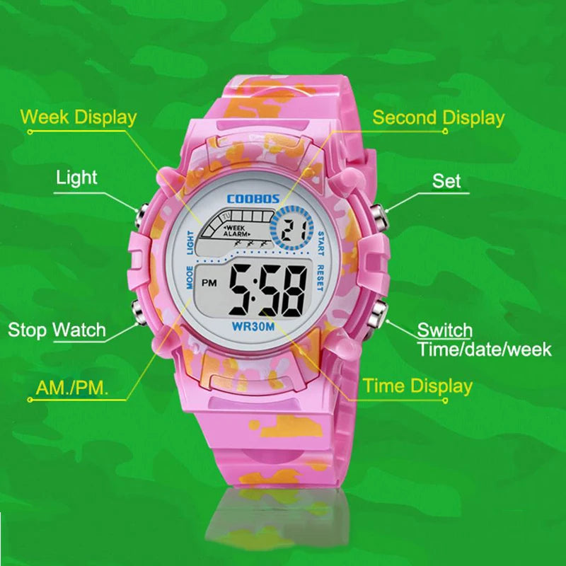 2023 New Boys Sports Military Kids Digital Watches Student Childrens Watch Fashion Luminous LED Alarm Camouflage Girls Clock Viralgem Store