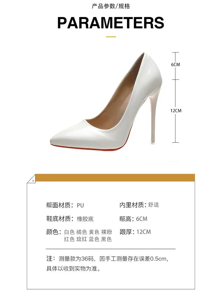 Women's High Heels Fashion Large Size 45 Pointed Toe Stiletto High Heels 12cm Women's Shoes Banquet Bar Wedding Shoes Red  Pink