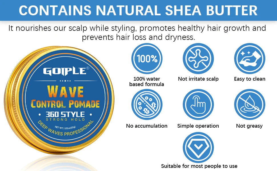 Wave shampoo Kit for Men Anti-frizz Wax Cream Layered Styling Hair Pomade Deep Clean Care Product with Hair Brush and Pirate Hat Viralgem Store