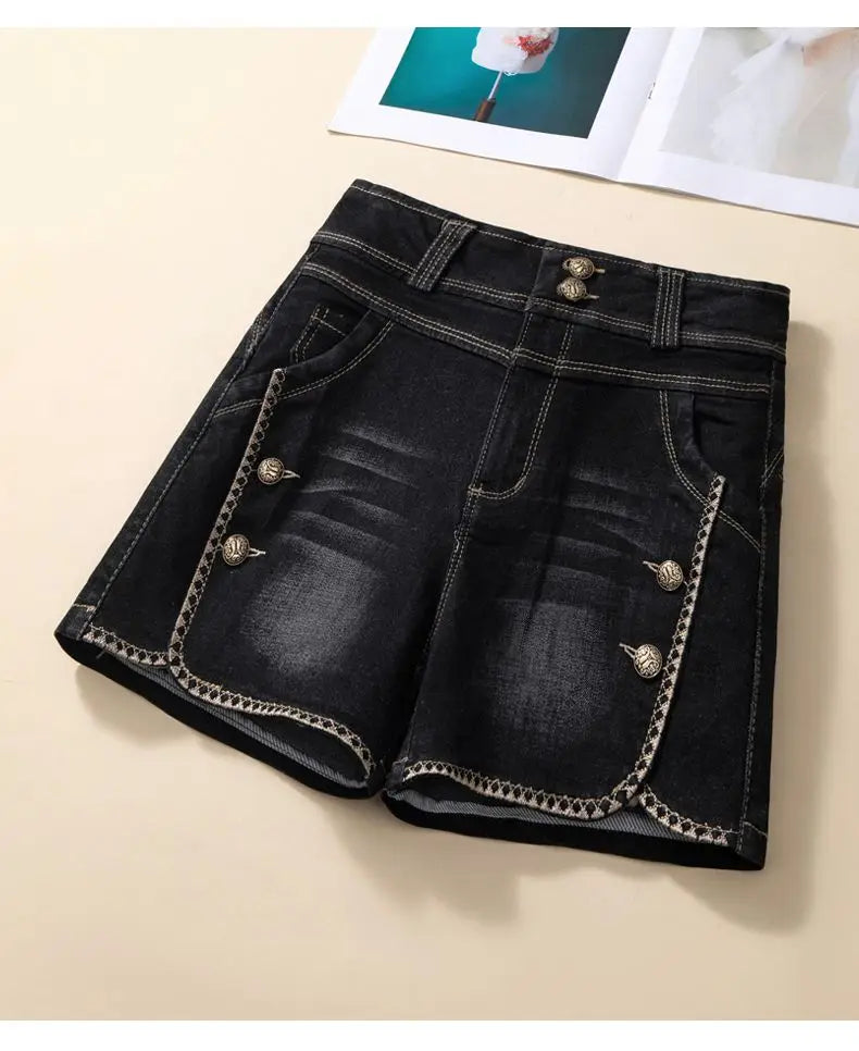 Stretch Denim Shorts Women's New Summer Thin Korean High Waist Straight Tube A-line Hot Pants Black Blue Casual Female Shorts Viralgem Store