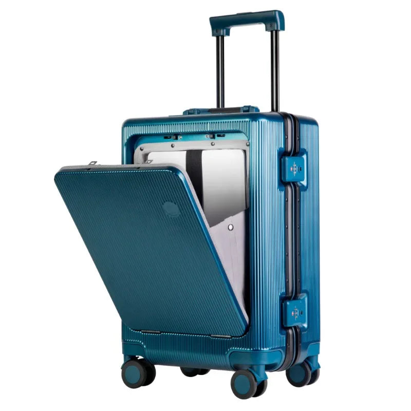 20 22 24 Front Opening Rolling Luggage Travel Suitcase Aluminum Frame Trolley Case Unisex Multifunctional Trunk with Cup Holder Viralgem Store