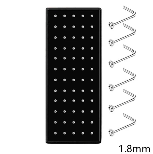 40/60Pcs Straight Nose Stud Curved Pack Crystal Nose Ring Set Stud Lot Nariz Nase Pircing Nose Ring Set Bend Piercing Non-Pack