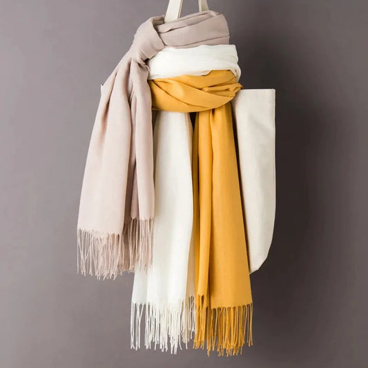 2023 New women scarf thin shawls Solid Color Women Scarf Winter Hijabs Tassels Long Cashmere Like Pashmina Hijabs Scarves Wraps Viralgem Store