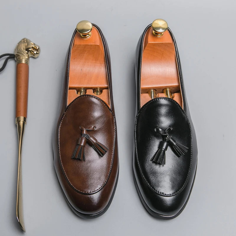 2023 New Classic Men Business Shoes British Breathable Simple Tassel Leather Shoes Style Casual Dress Shoes Mens Size 38-46 Viralgem Store