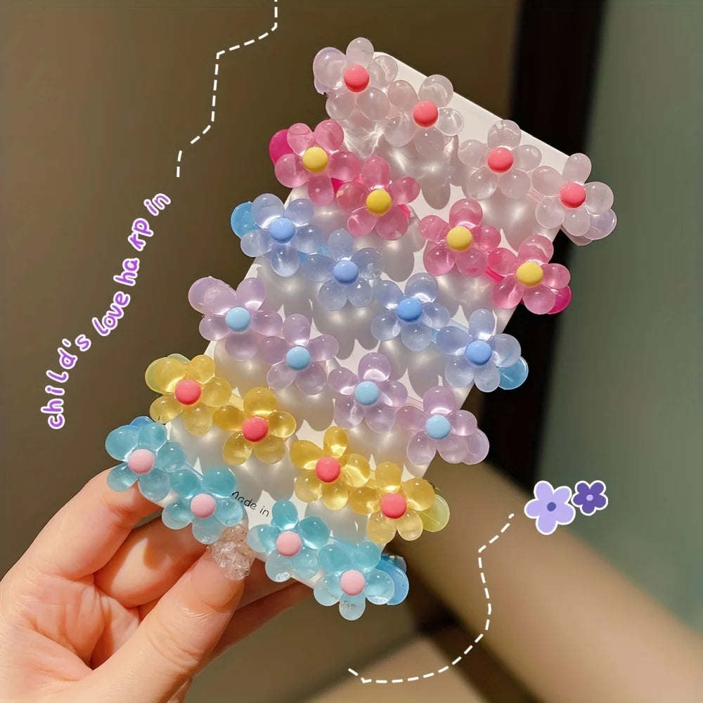 12/24pcs Kidsren's Rainbow Color Cute Flower Heart Small Hairpin