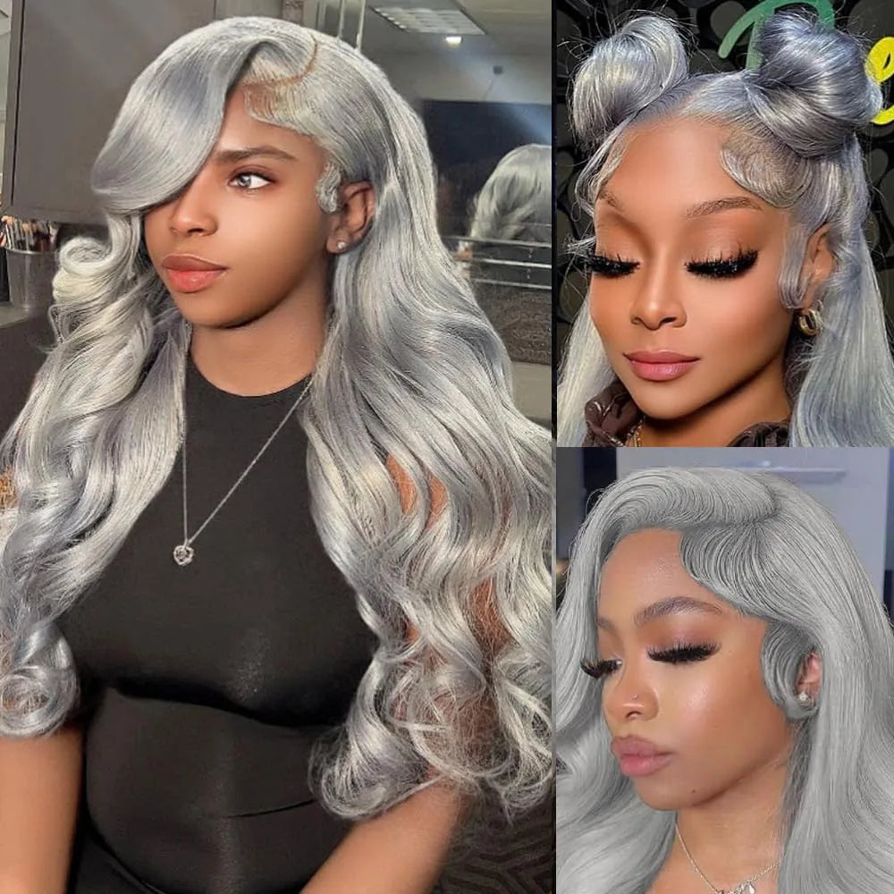 13x6 Silver Grey Body Wave Lace Front Human Hair Wigs Pre Plucked 613 HD Frontal Wigs Brazilian Cosplay Colored Human Hair Wig