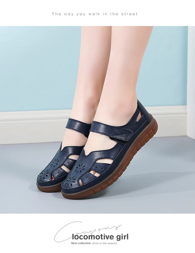 2024 Women Sandals Summer Ladies Girls Comfortable Ankle Hollow Round Toe Sandals Woman Soft Beach Sole Female Shoes Plus Size