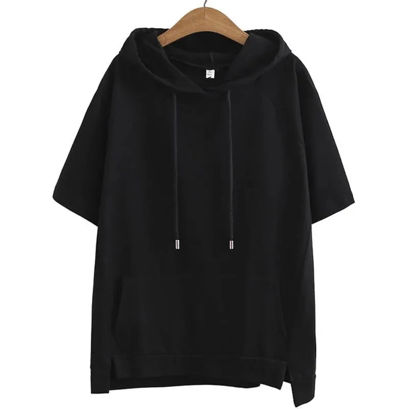2023 Oversize 4XL Loose Sweatshirts Women Cotton Hoodies Summer Short-sleeves Thin Tees Female Casual Pullover Tops Outerwear