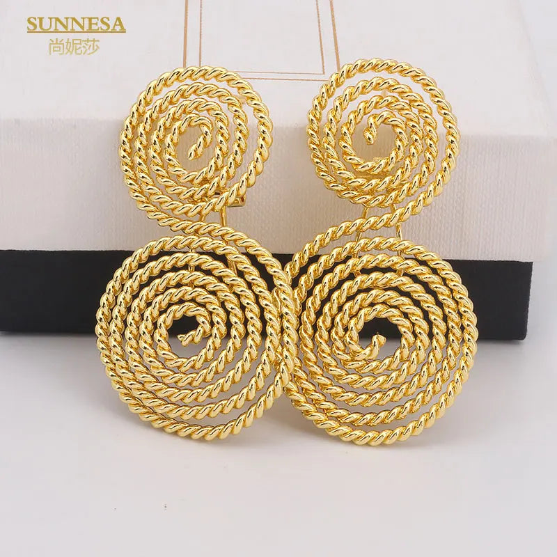 SUNNESA Braid Design Gold Color Drop Earrings Elegant Dubai Big Earrings for Women Italian 18k Gold Plated African Jewelry Viralgem Store