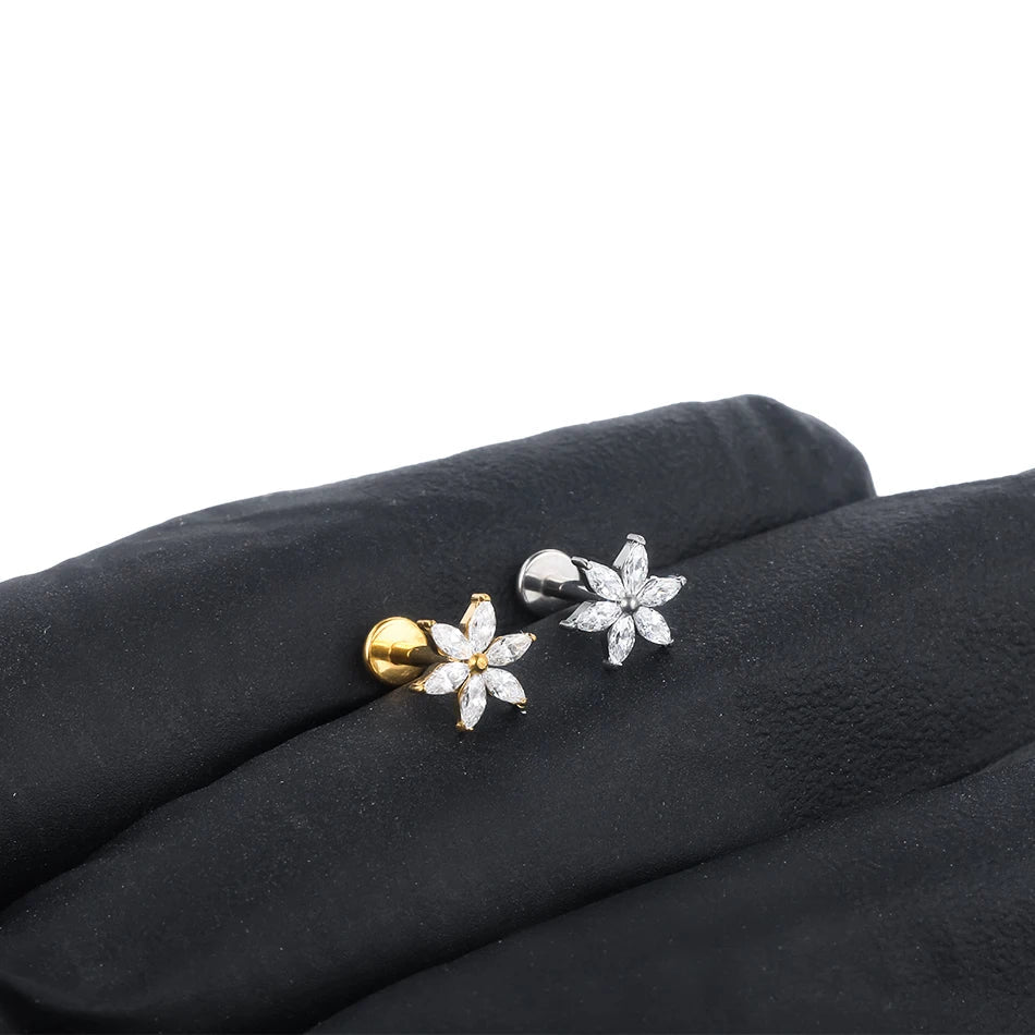 1pcs Titanium Cubic Zirconia Bee Flower Stud Earring Helix Tragus Daith Piercing Hinged Segment Hoop Body Jewelry Viralgem Store