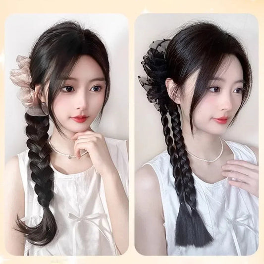 Synthetic Fashion Female Simulated Ponytail Braid Wig Bowknot Mesh Clip Natural Fluffy Fried Dough Twists Braid Viralgem Store