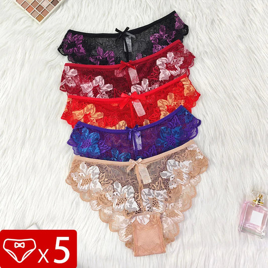 5pcs Lace Sexy Women Panties Mid Waist Perspective Floral Ladies Briefs Breathable Comfortable Female Underwear Viralgem Store