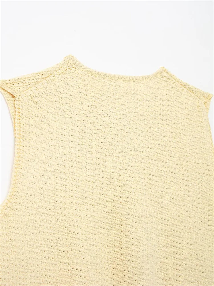 Zevity Women Euro Style V Neck Solid Sleeveless Bow Short Vest Jacket Ladies Retro Knitting Cardigan Slim WaistCoat Tops CT6203 Viralgem Store