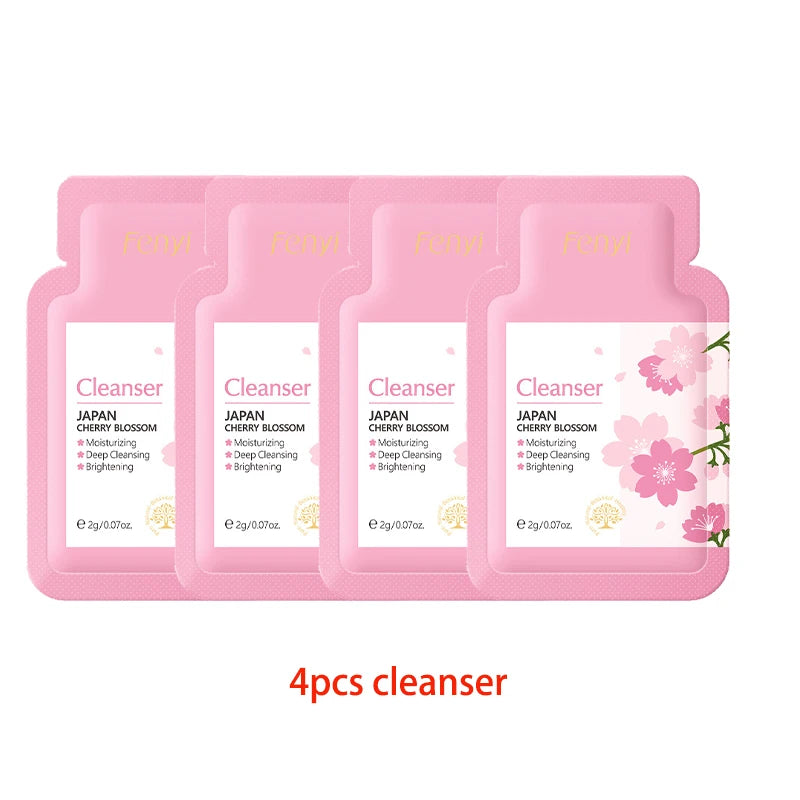 4pcs Skincare Sets Sakura Cleanser Face Cream Toner Eye Cream Deep Cleansing Moisturizer Oil Control Skin Care Kit Travel Outfit