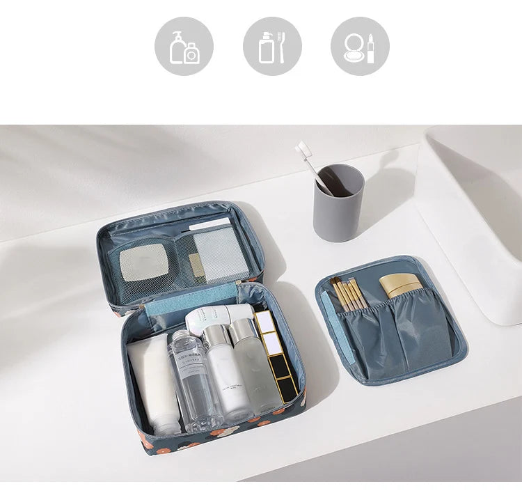Travel Organizer Women Portable Toiletries Organizer Cosmetic Bag Girls Multiple Compartments Waterproof Make Up Storage