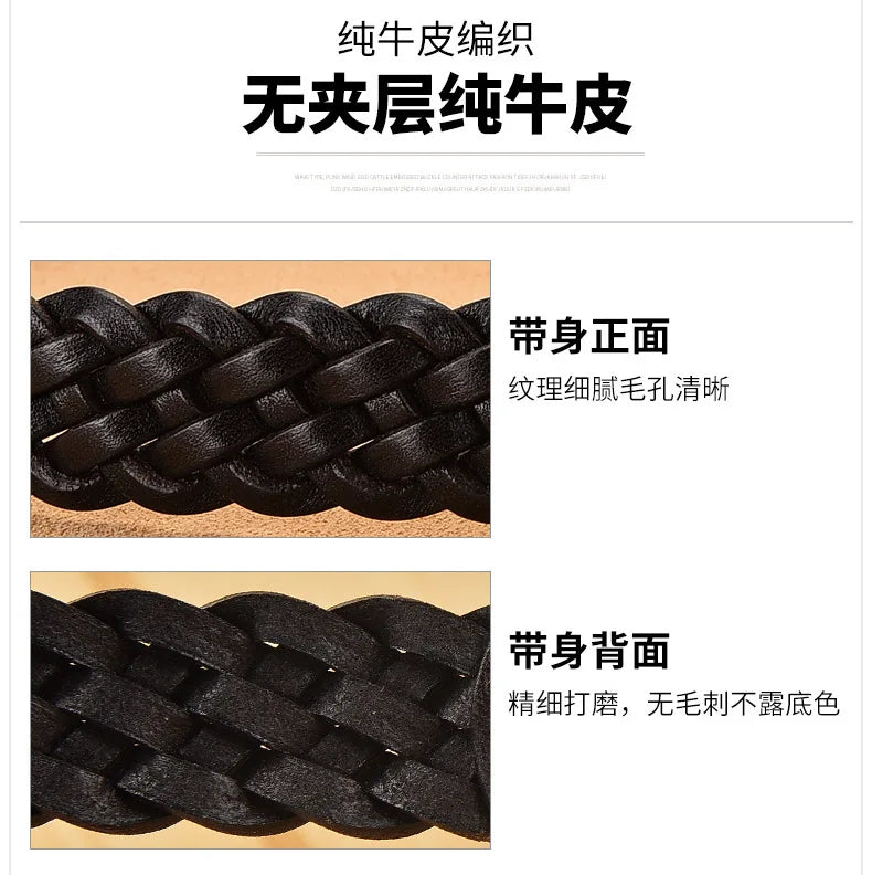 2023 Women Casual Luxury New Style Width 2.5cm  Woven Belt Needle Buckle Real Leather Head Layer Cowhide Handmade Decorative