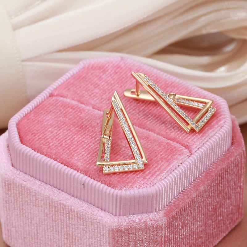 SYOUJYO Triangle Geometry 585 Rose Gold Color Earrings For Women Trendy Natural Zircon Fine Jewelry One Touch English Earrings
