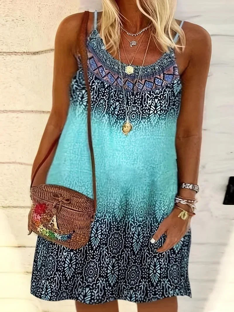 Women's Beach Dress Summer Fashion Plus Size 1XL-6XL Ladies Vintage Printed Casual Spaghetti Strap Loose Dress Boho Dress Robe Viralgem Store