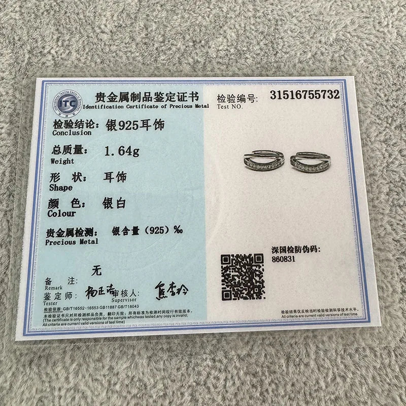 925 Sterling Silver hoop Earrings Temperament Simple Inlaid Zircon for Women Wedding Jewelry Accessories