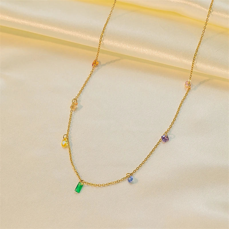 316L Stainless Steel New Fashion Fine Jewelry Colorful Zircons Different Shapes Charm Chain Necklaces Bracelets Anklet For Women