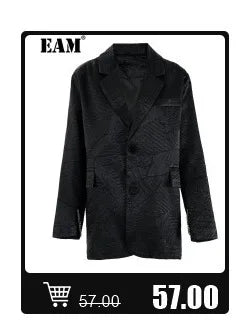 [EAM] Women Black Pu Leather Long Spaghetti Strap Dress New V-Neck Sleeveless Loose Fit Fashion Tide Spring Autumn 2024 JD03201